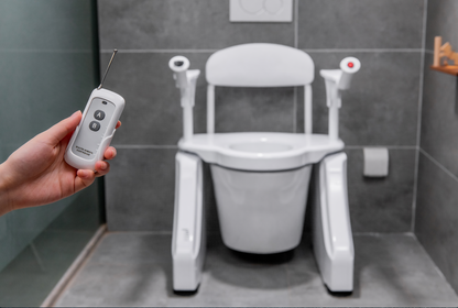 Toilet Lift Seat Add-on model (Basic +Armrest & Backrest+SOS emergency button+Wireless remote control+Foldable handrail (one side)