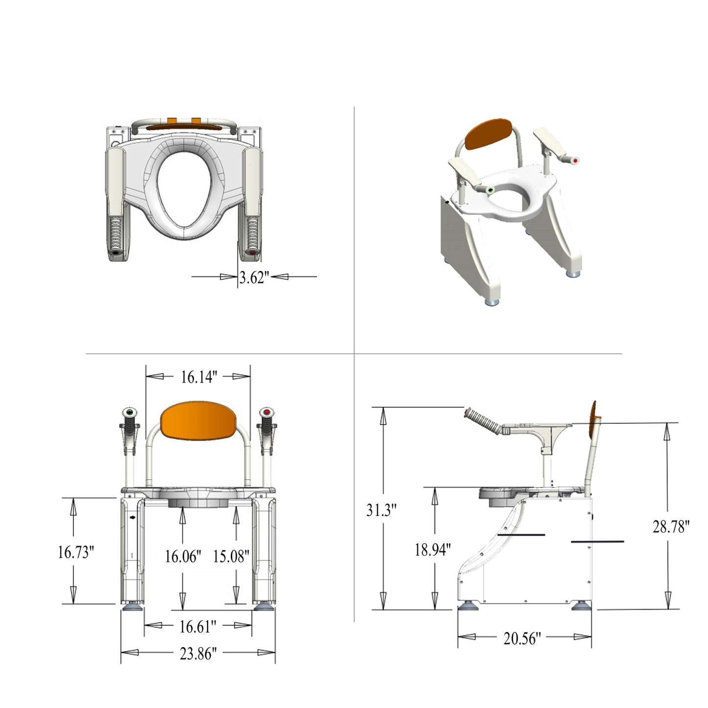 Toilet Lift Seat Add-on model (Basic +Armrest & Backrest+SOS emergency button+Wireless remote control+Foldable handrail (one side)